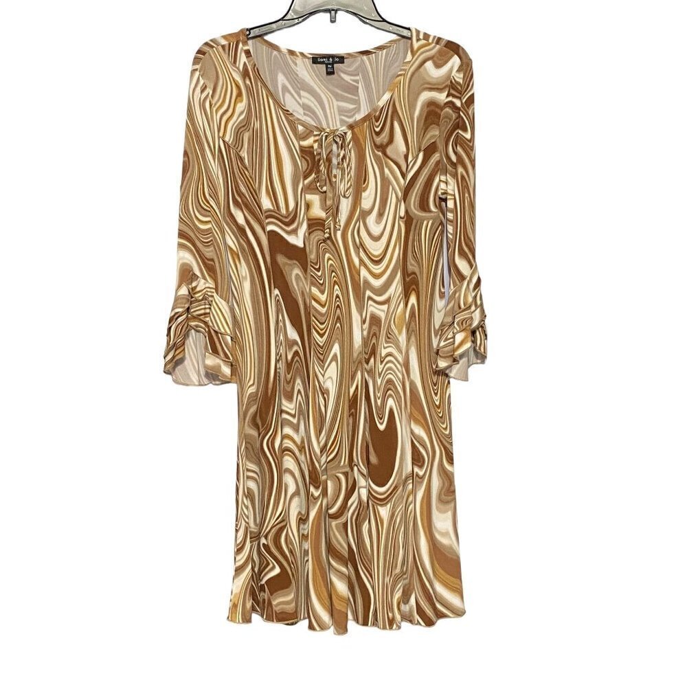 Sami & Jo Petite Brown & Cream Marbled Swirl Peephole Scoop Neck Tie Women's PM‎